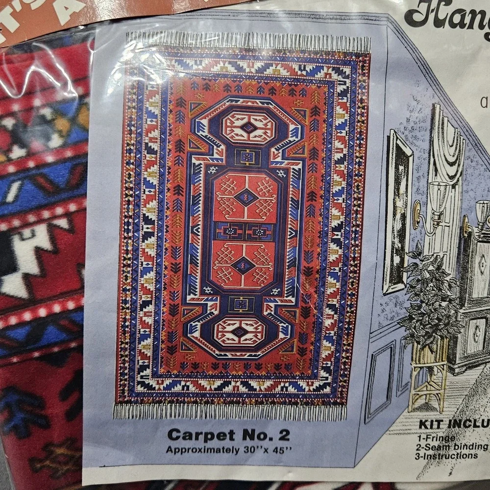 Vintage Abbot Fabrics Carpet Wall Hanging Kit No 2 Red Persian Print 30x45 DIY